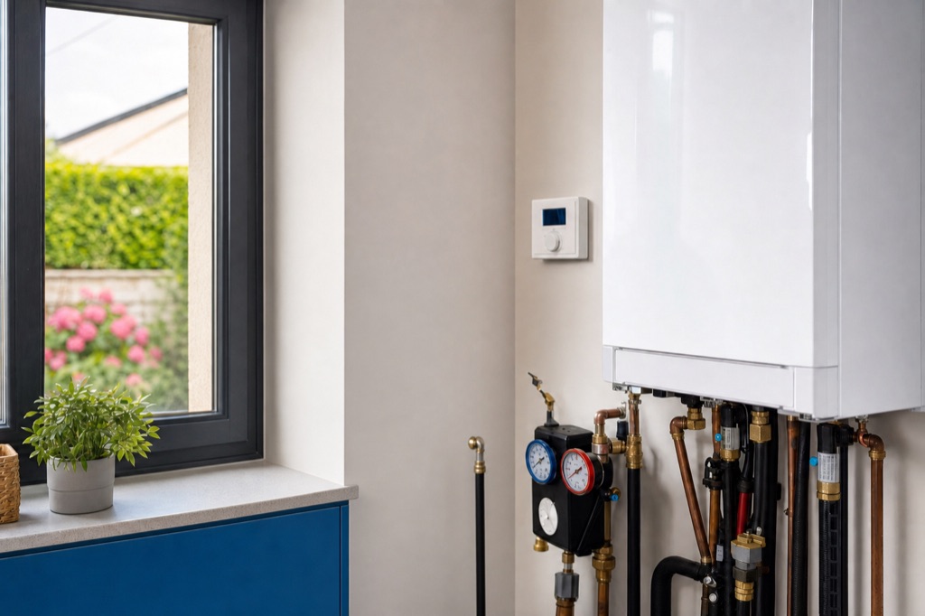Chauffage : chaudière murale et thermostat de régulation